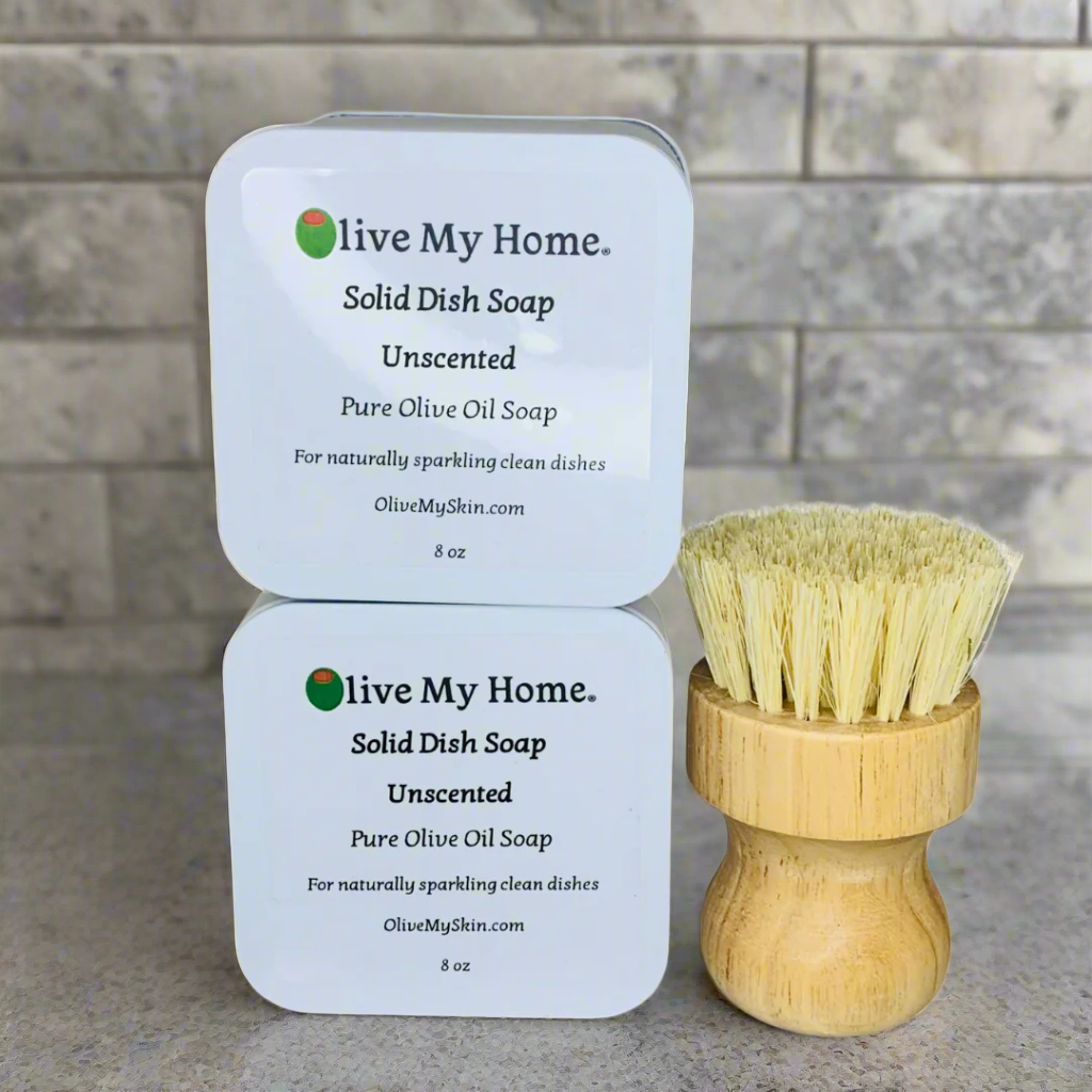 Solid dish soap square white tin scrub brush