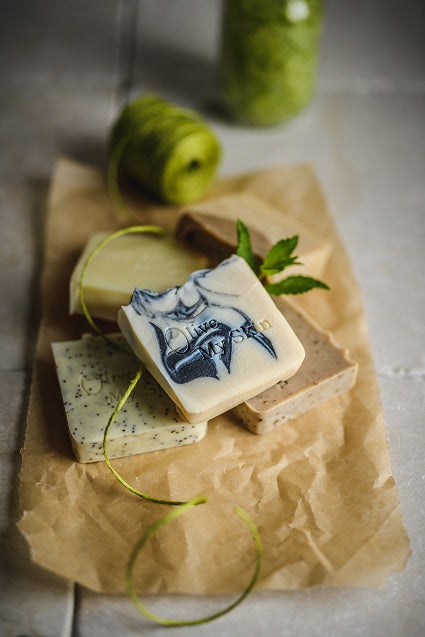 Olive oil soap with charcoal swirl