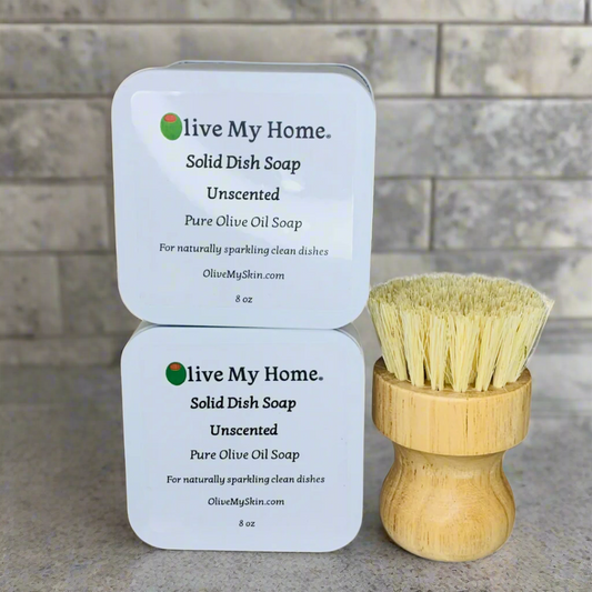 Solid dish soap square white tin scrub brush