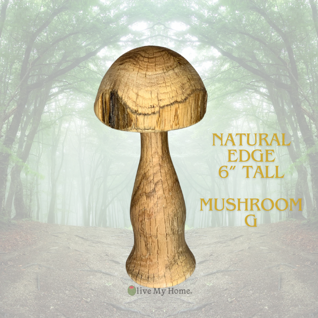 Hand-crafted wood mushrooms