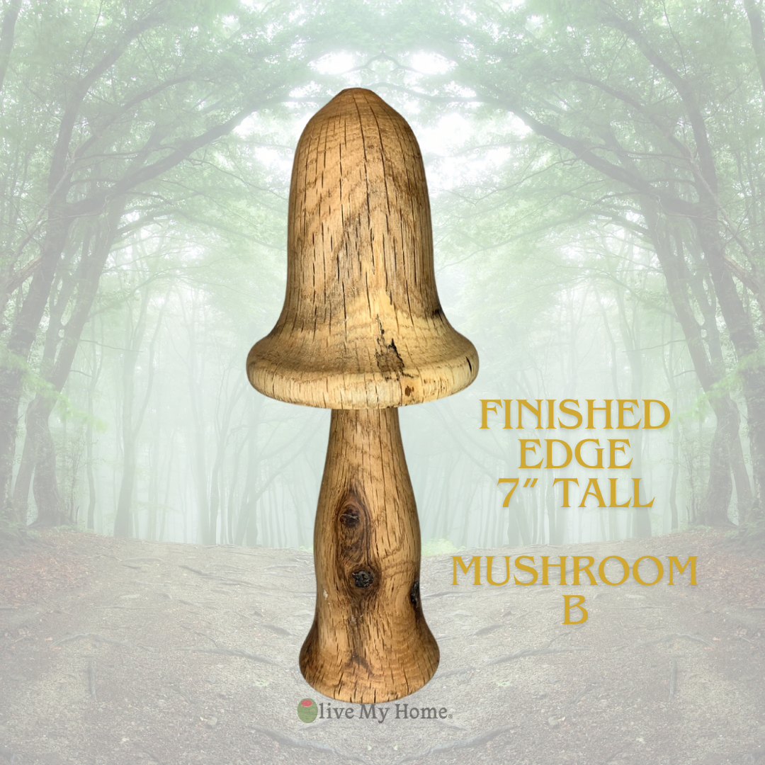 Hand-crafted wood mushrooms