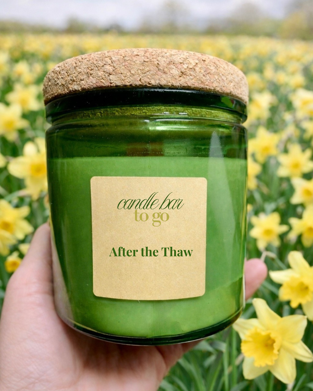 Candle Bar To Go™ at-home candle making kit with green recycled glass jar and cork lid - After the Thaw